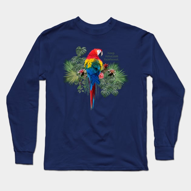 Polygonal art of macaw birds with keep amazon wording. Long Sleeve T-Shirt by Lewzy Design